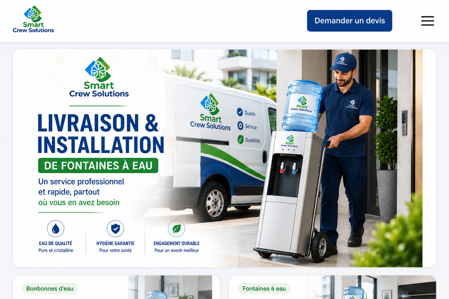 Livraison & installation de fontaines à eau Smart Crew Solutions